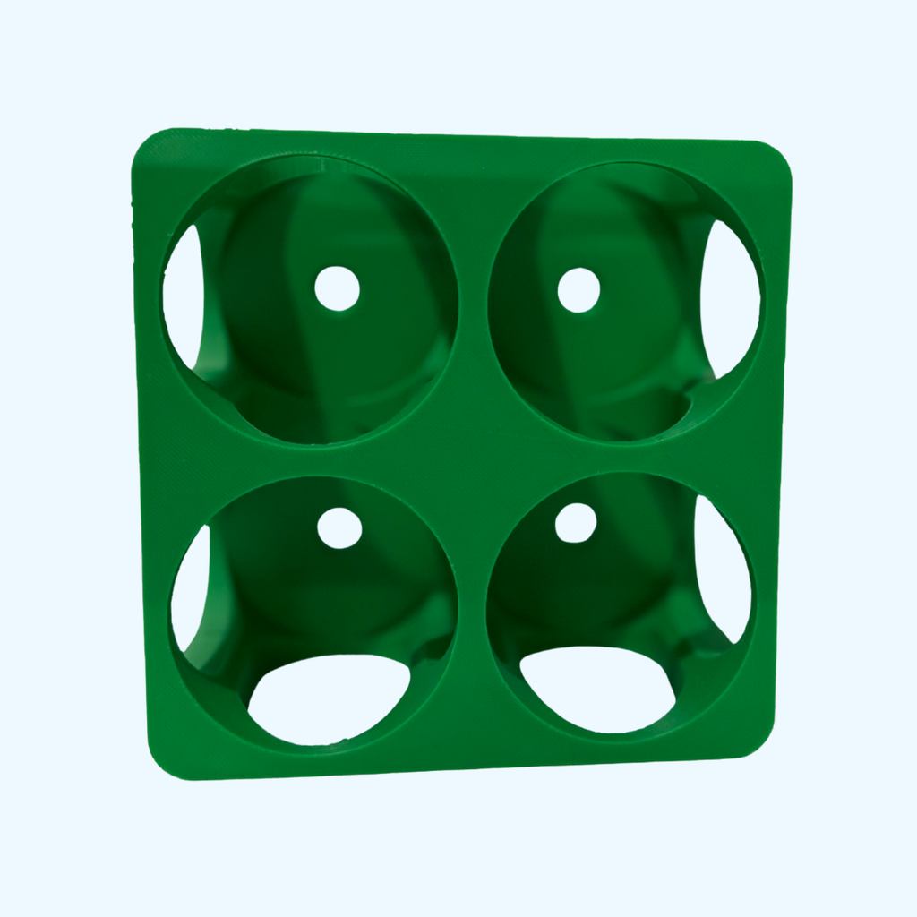 Green Bottle Rack for Lab by 3DR-I, top view of the 2x2 bottle wells