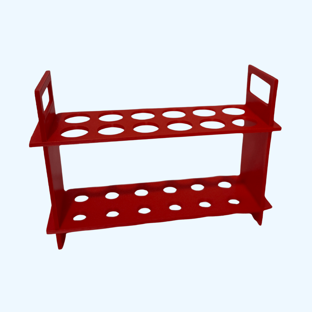 red flat pack test tube rack